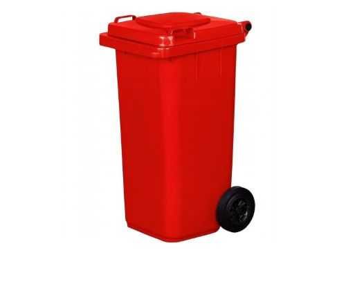 Pojemnik na odpady 120L czerwony z kółkami i pokrywą na metale