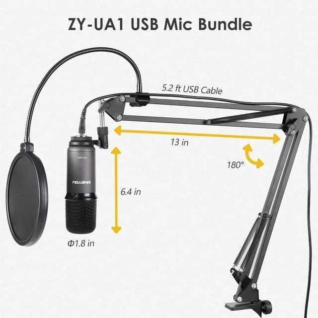 ZINGYOU Zestaw mikrofonu pojemnościowego USB ZY-UA1