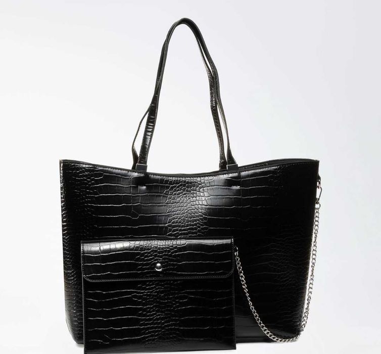 Torba shopper czarna elegancka skórzana