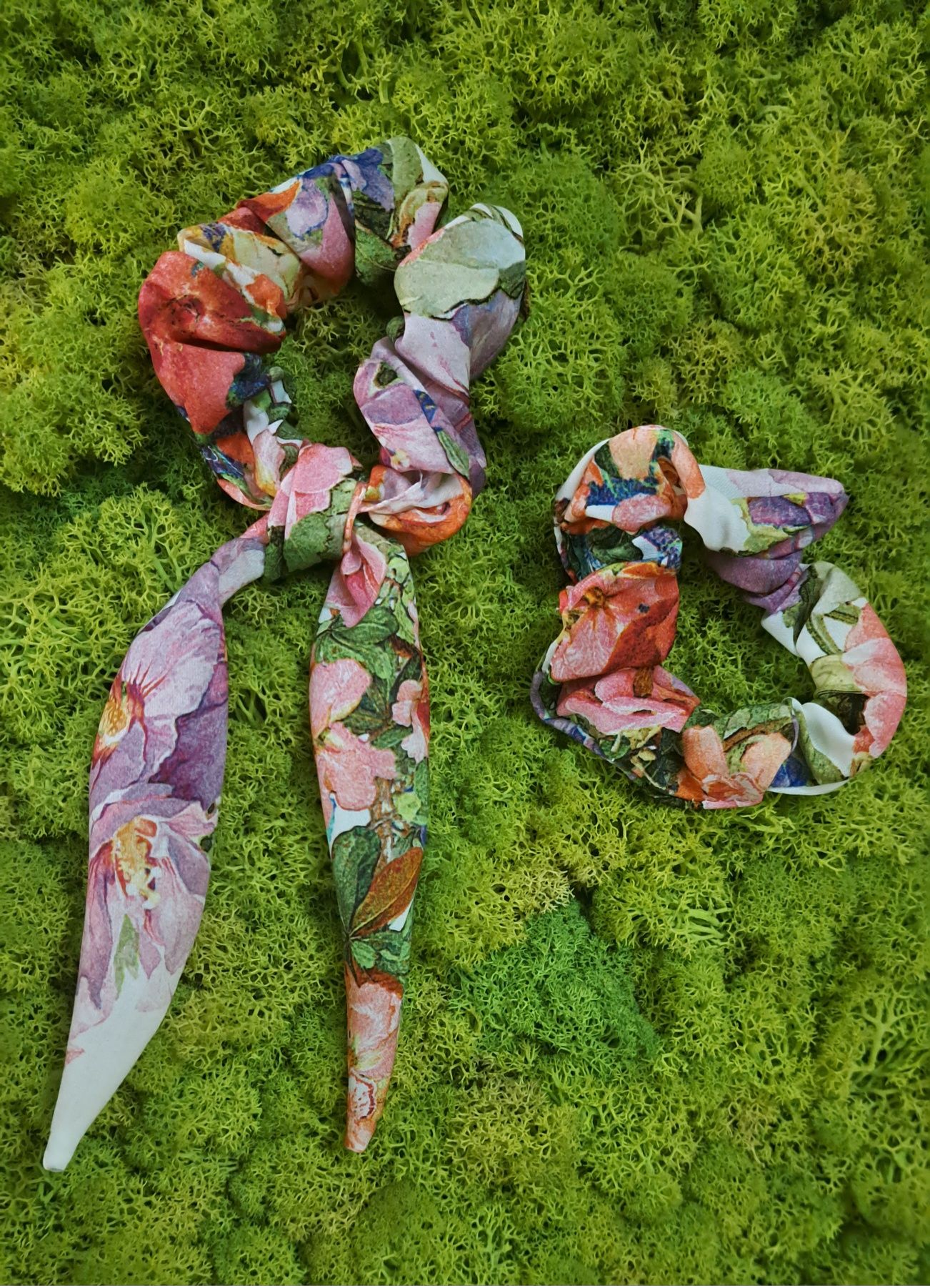 Scrunchie frotka do włosów Kwiaty pastele wzory handmade