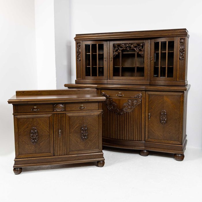 Stylowa jadalnia antyki kredens komoda okrągły stół 6 krzesła komplet