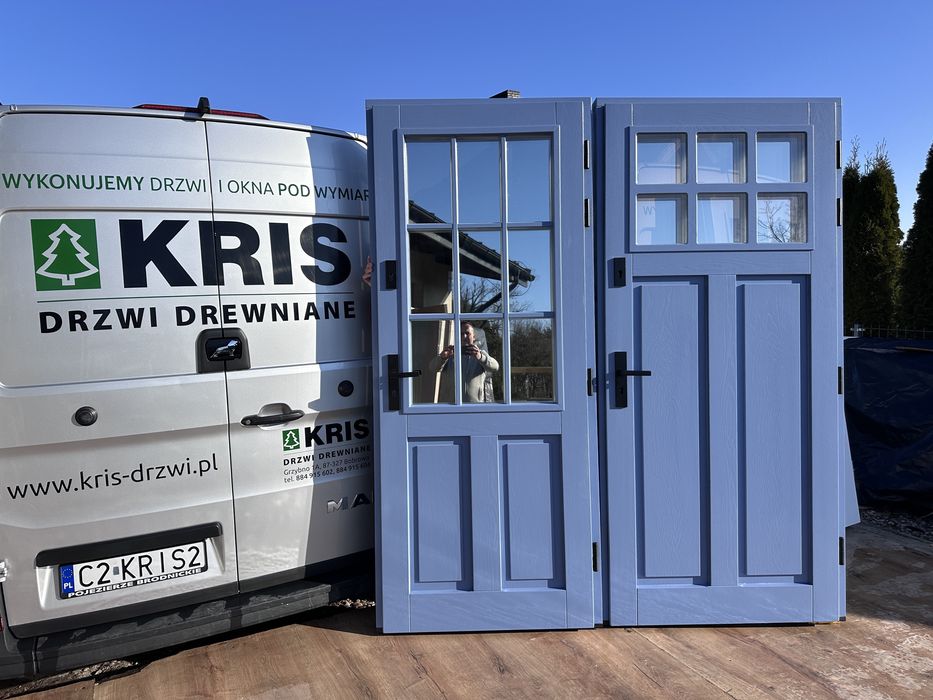 Drzwi zewnętrzne drewniane Amerykańskie wysokie 230 cm Montaż Polska