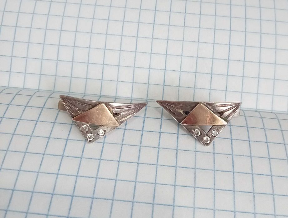 Сережки серьги з камінцями. Срібло 925 проба. Золоті вставки