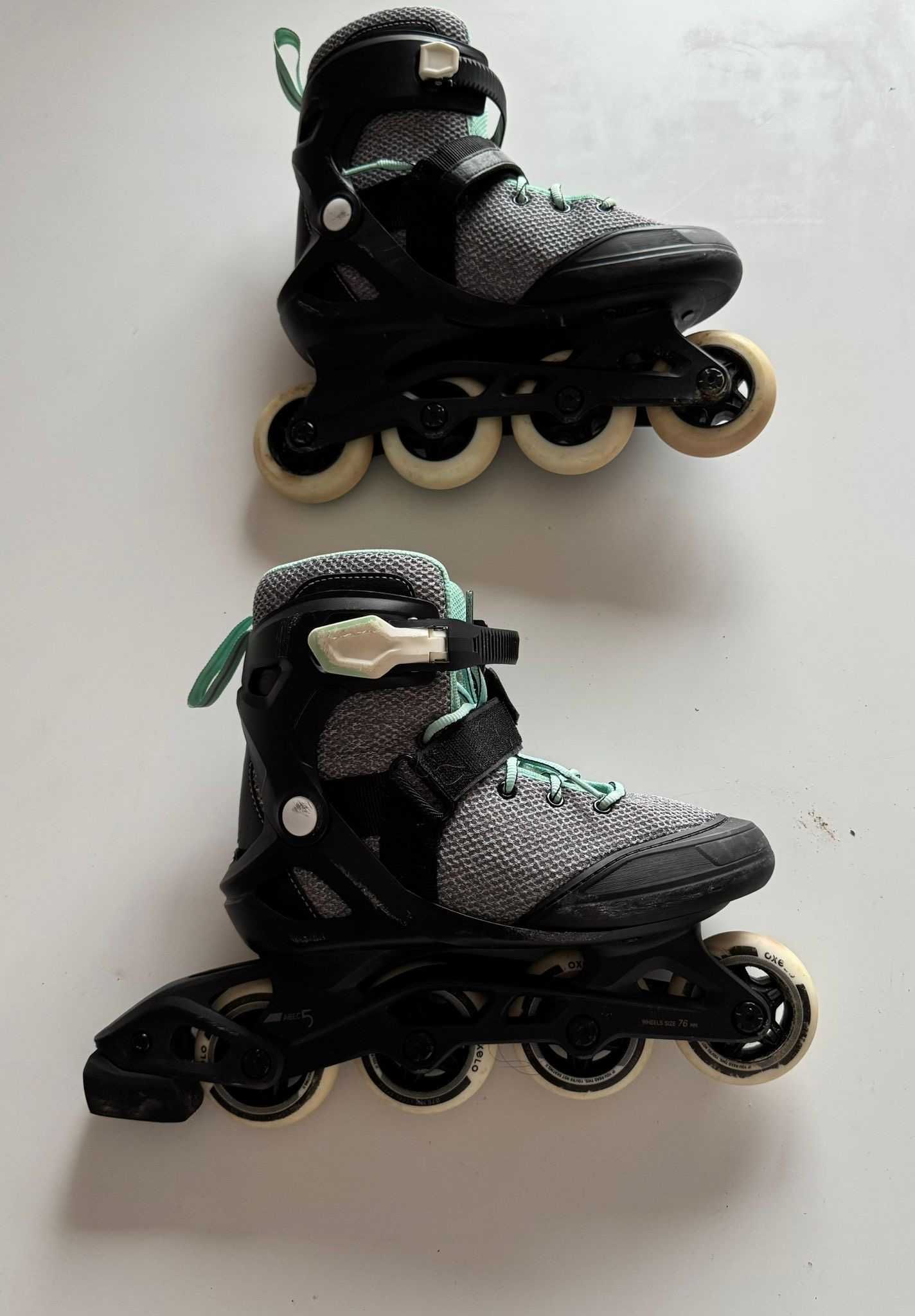 Patins Oxelo Abec 5, quatro rodas e com acessórios