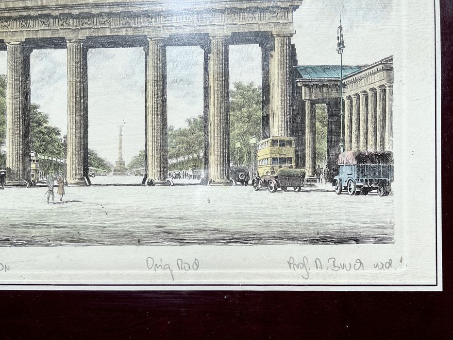 Kolorowana akwaforta - Albrecht Bruck - Berlin, Brama Brandenburska