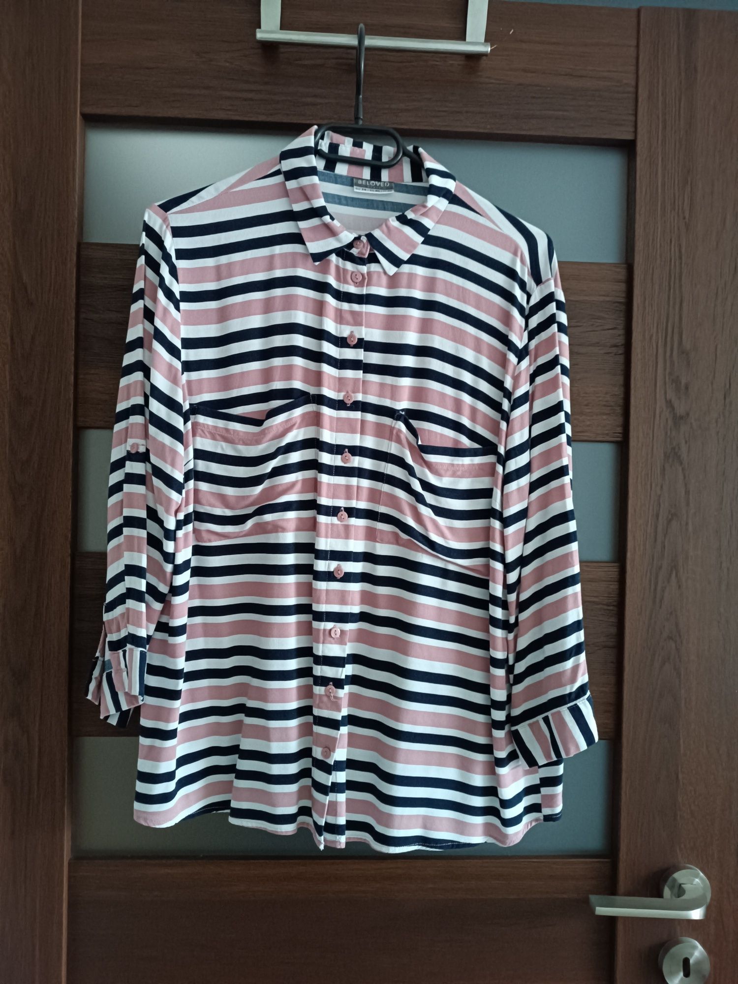 Bluzka paski rękaw podpinany wiskoza M 38 oversize