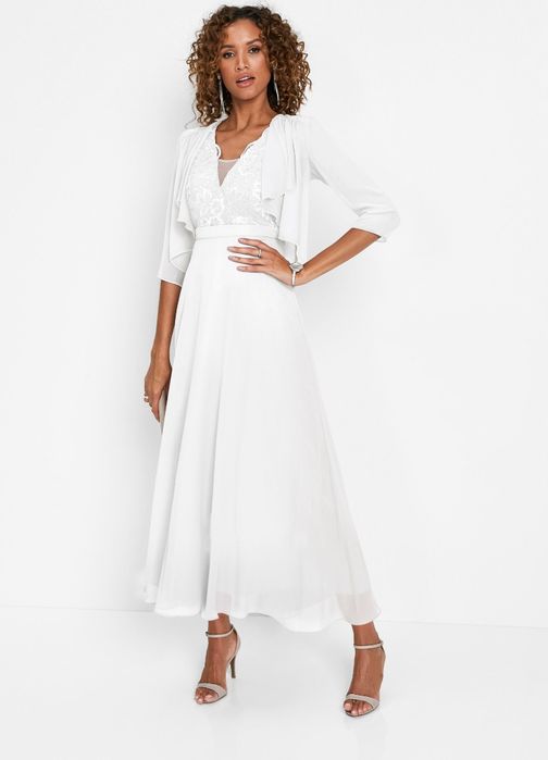 Wyprzedaż 2 bolerko ślubne śmietankowe 40 42 szyfon narzutka