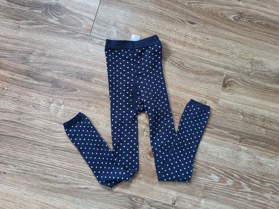(r. 134/140) legginsy leginsy getry granatowy biały kropki grochy