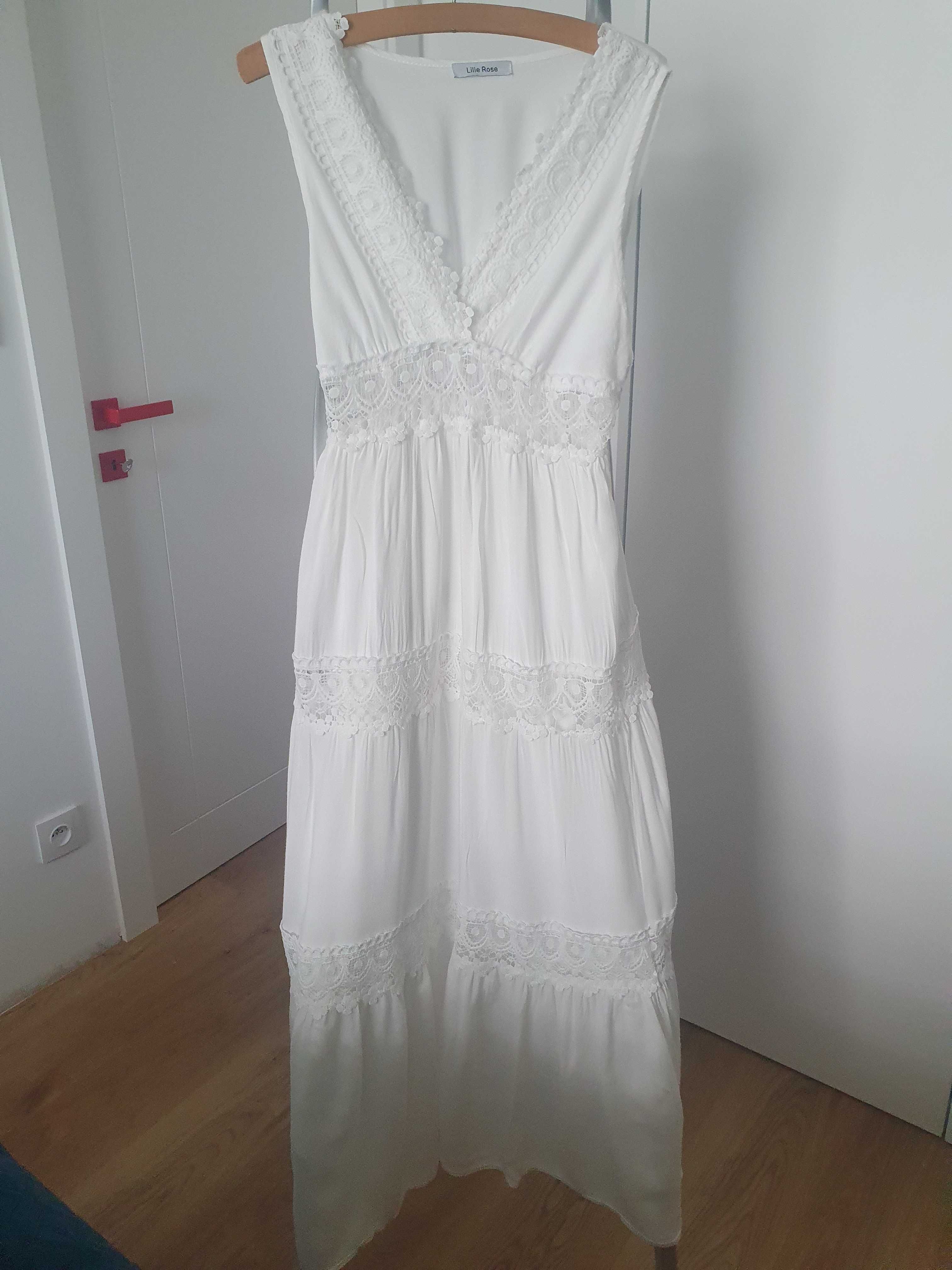 Maxi biała sukienka boho, biała, rozm. S/M,