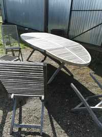 Meble ogrodowe drewniane Ikea duży stół +5 krzeseł
