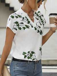 Nowa damska biała wiosenna koszula bluzka z listkami R. XL