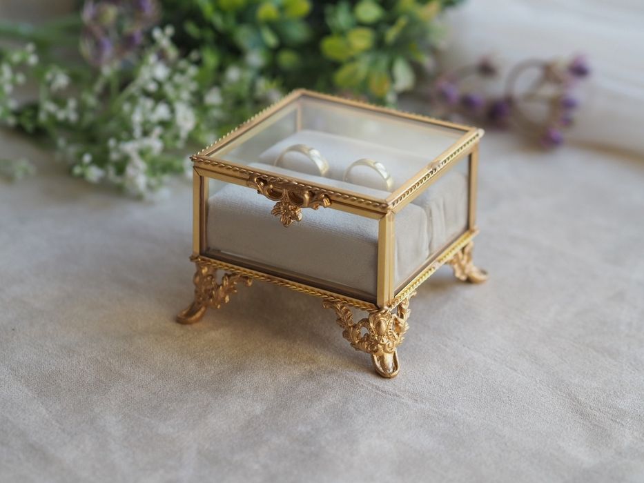 Szkatułka na obrączki z poduszką velvet beż , szkatułka na ślub