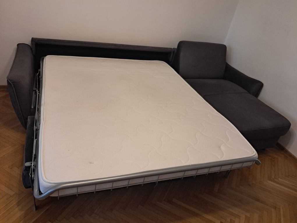 Narożnik z funkcją spania codziennego, system włoski, szary, welur