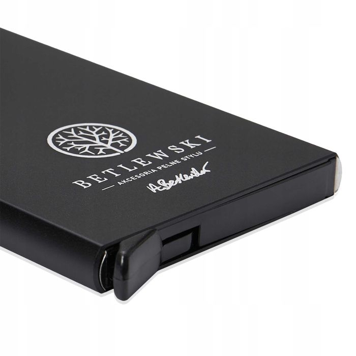 BETLEWSKI eleganckie etui na karty dokumenty wsuwane czarne RFID