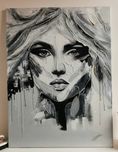 Obraz portret kobiety odcienie szarości i złota akryl 60x80cm