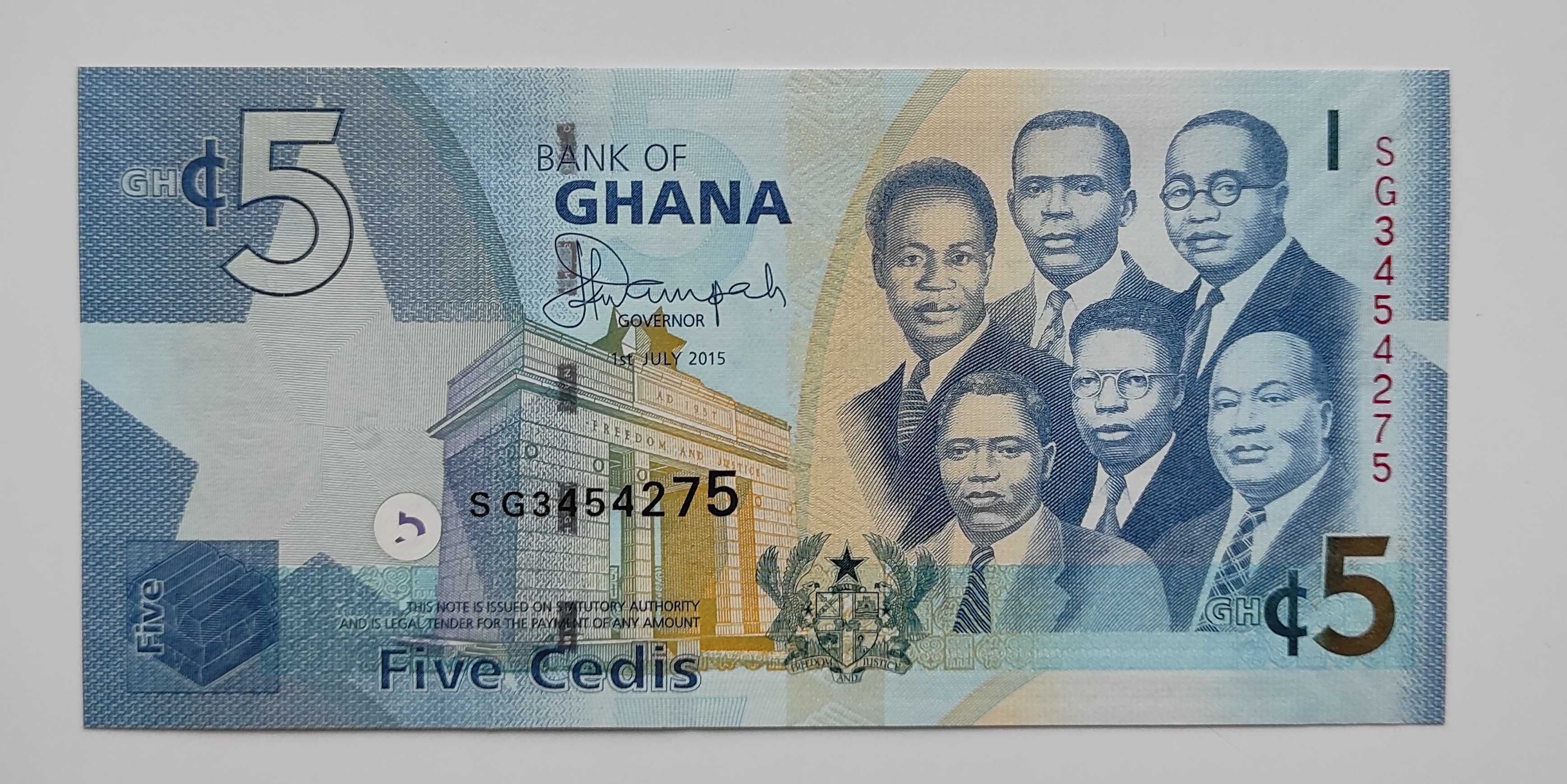 Banknot 5 cedis Ghana UNC 2015