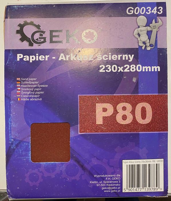 Papier-Arkusz ścierny 230x280mm P80 90szt. Papier ścierny wodoodporny.