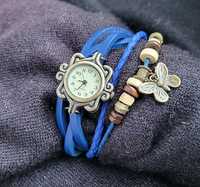 zegarek boho hippie chic niebieski chabrowy rzemyki bransoletka NOWY