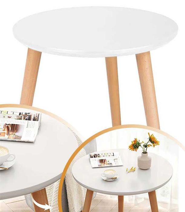 Stolik Kawowy Okrągły 40cm Drewniany Styl Skandynawski G610