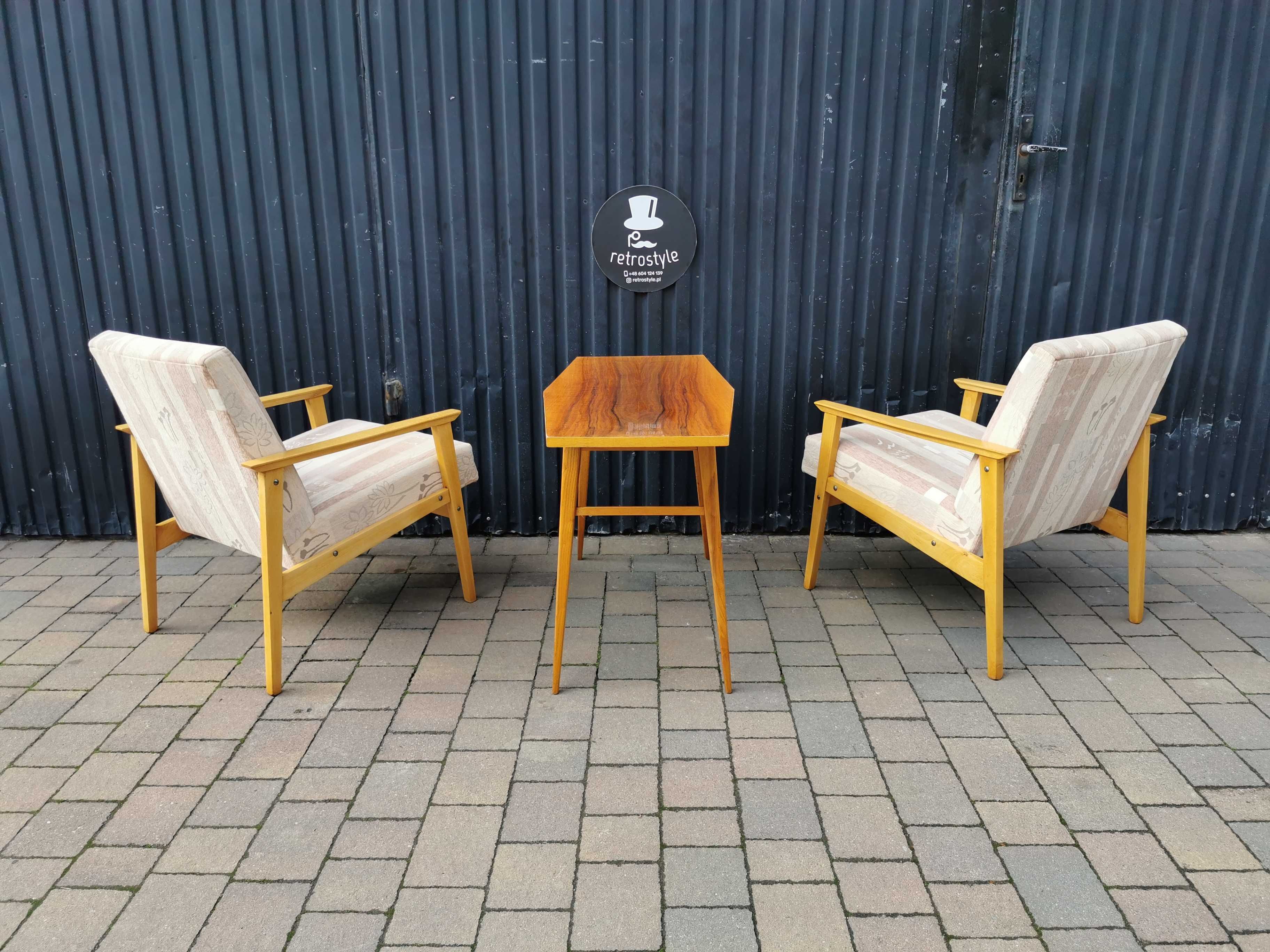 Komplet 2x fotel+ stolik kawowy, Czechosłowacja '60, PRL Design, RETRO