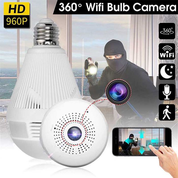 Câmara Vigilância ESPIA 360º - Lâmpada - WiFi 1080P - APP Gratuita