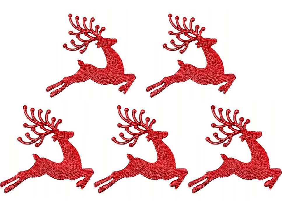 Bombki choinkowe zawieszki na choinkę czerwone renifery dekoracje 5szt