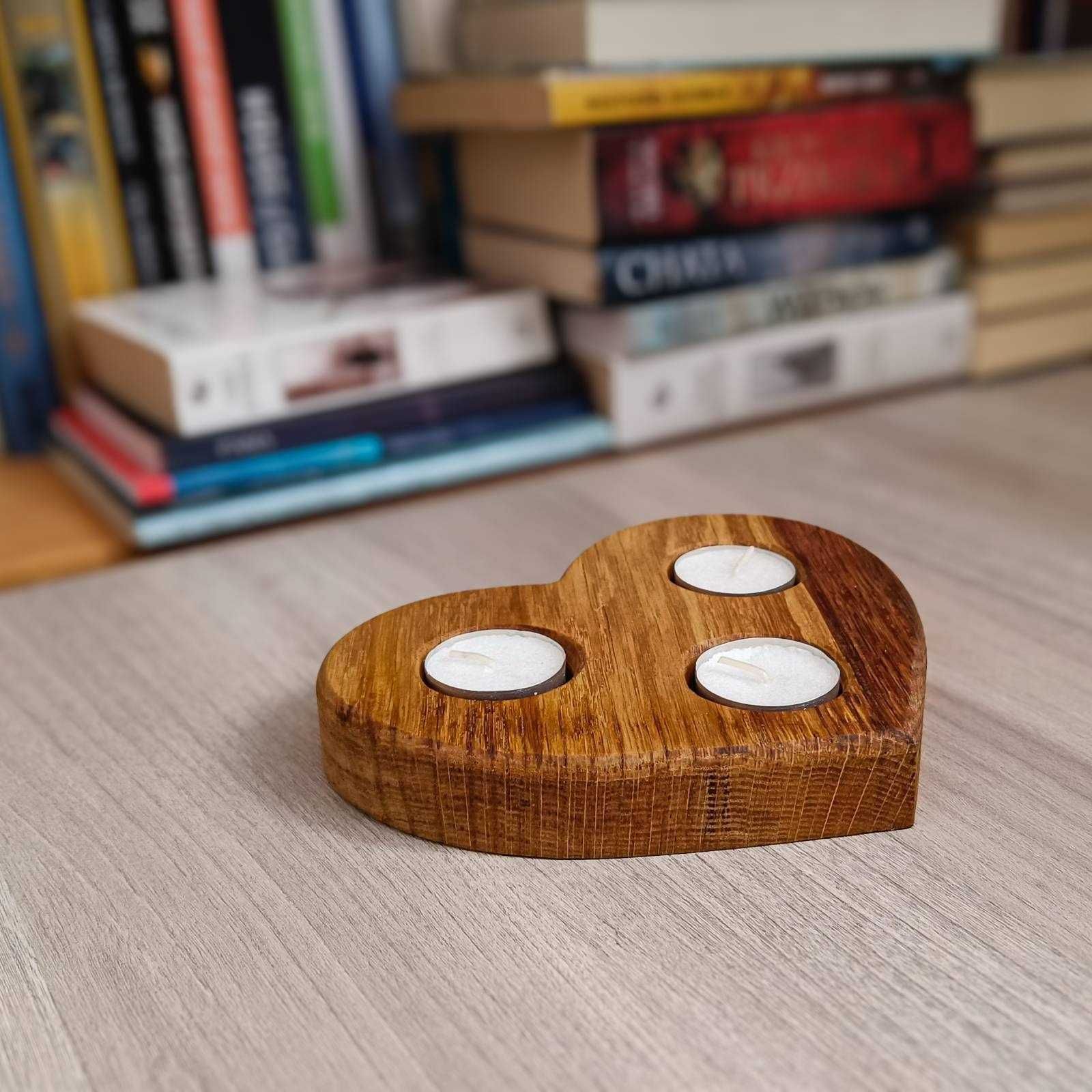 Świecznik drewniany w kształcie serca, dąb, tealight