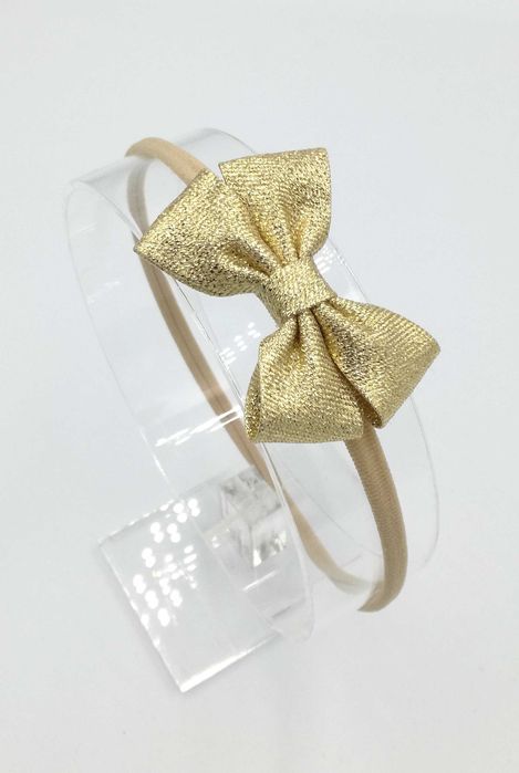 Opaska na głowę bezuciskowa kokarda złota