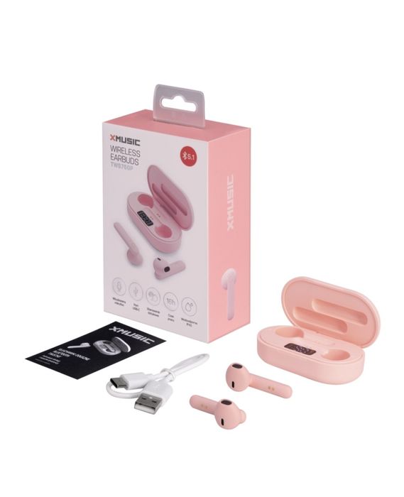Słuchawki douszne i XMUSIC TWS750P różowe