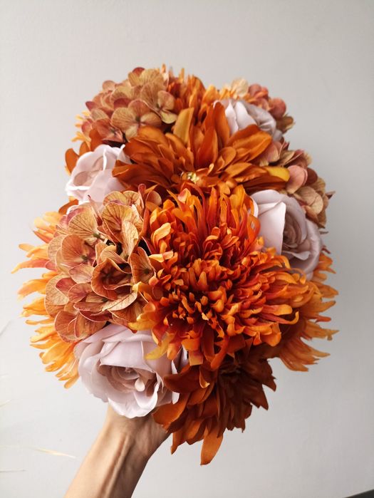 Stroik Na Grób Podłużny Jesienny – Chryzantemy I Róże, Sztuczne Kwiaty