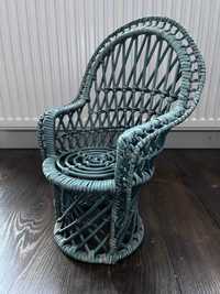 Kwietnik fotel paw krzesło prl lata 70 rattanowy unikat duży niebieski