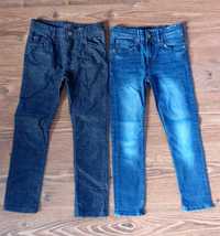 H&M granatowe jeansy i sztruksy r. 128 2 szt.