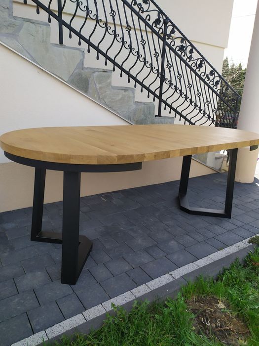 Okrągły  dębowy 90sr + 50 wkładka  rozkładany stół loft lity dąb