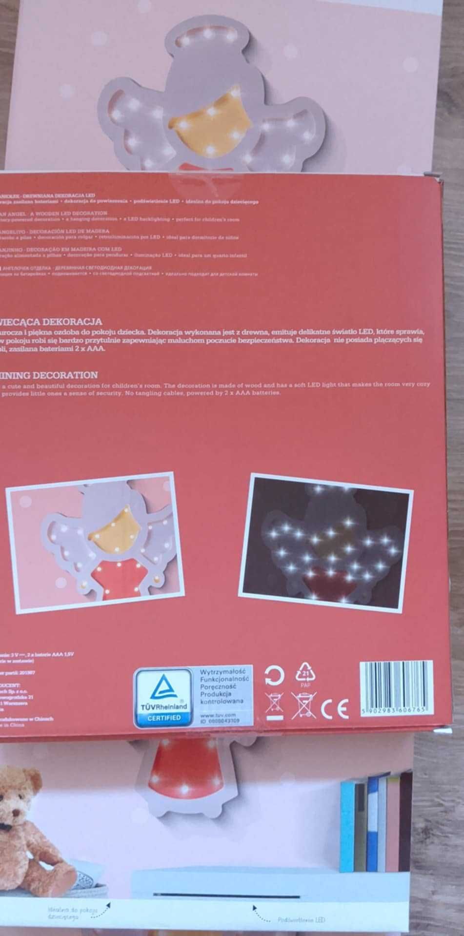 Drewniana Ozdoba Dekoracja świecąca ANIOŁEK lampka LED zestaw 5 szt