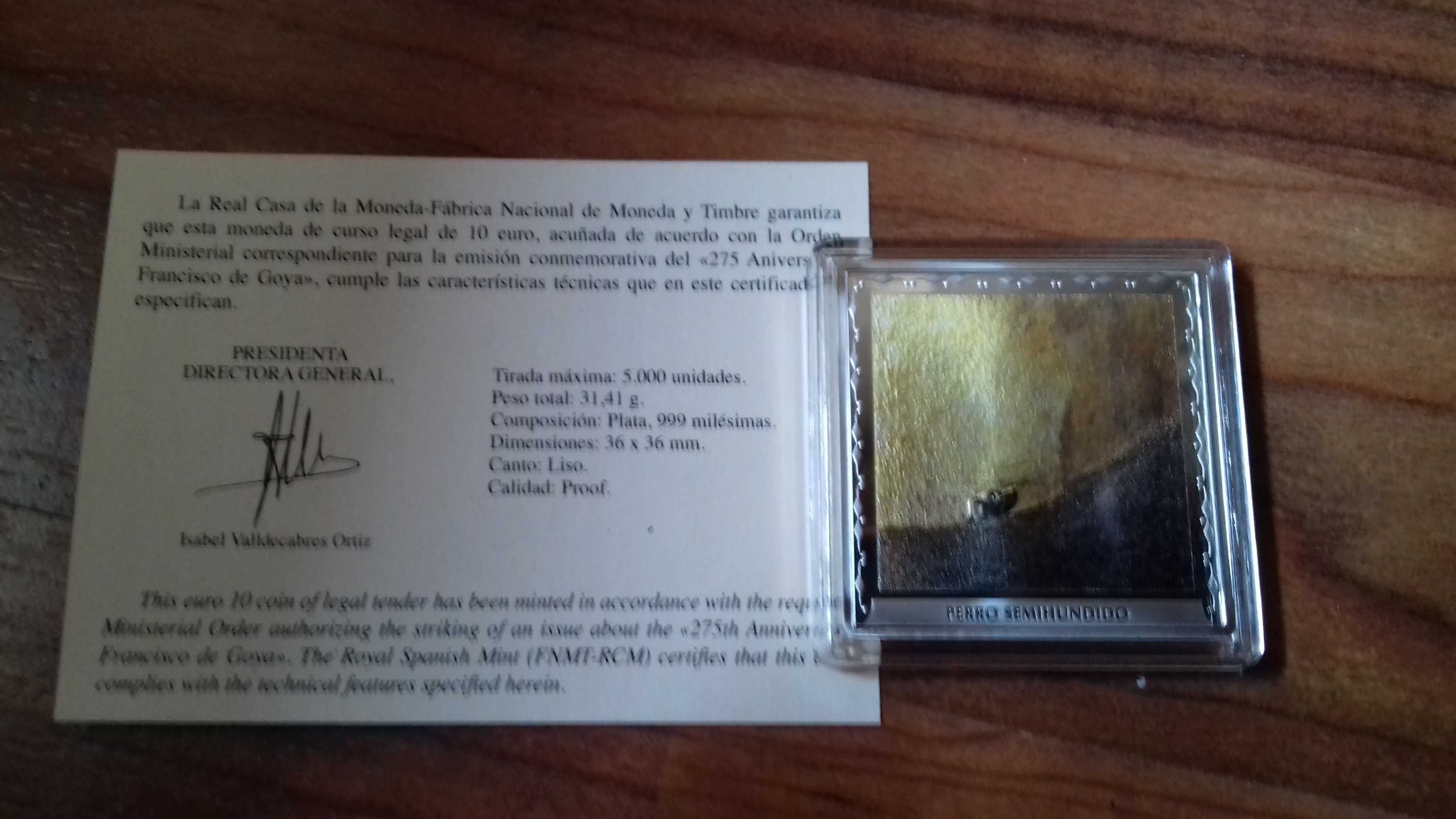 Moeda 10€ Espanha - Goya "Perro Semihundido" (5000 Exemplares)