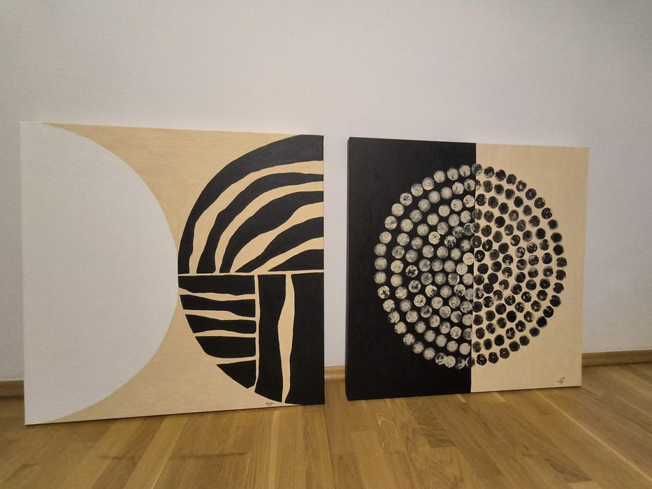 Zestaw dwoch obrazów 80x80 - abstrakcja geometryczna
