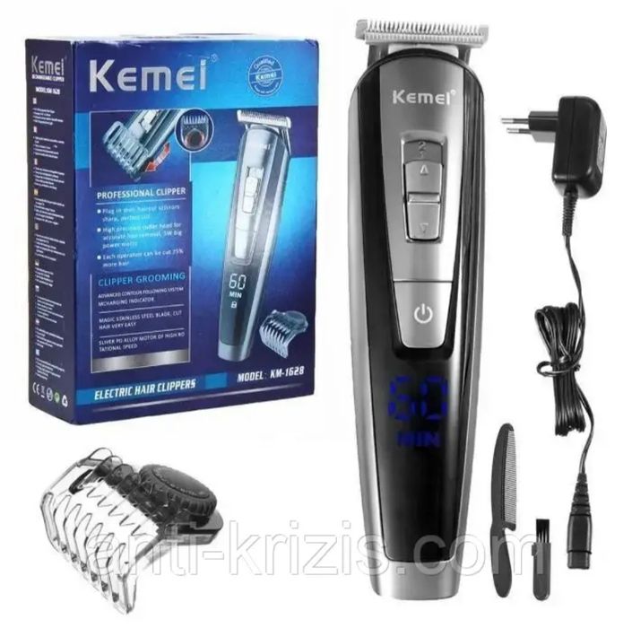 Професіональна бездротова машинка для стриження KM-1628 з LED дисплеєм