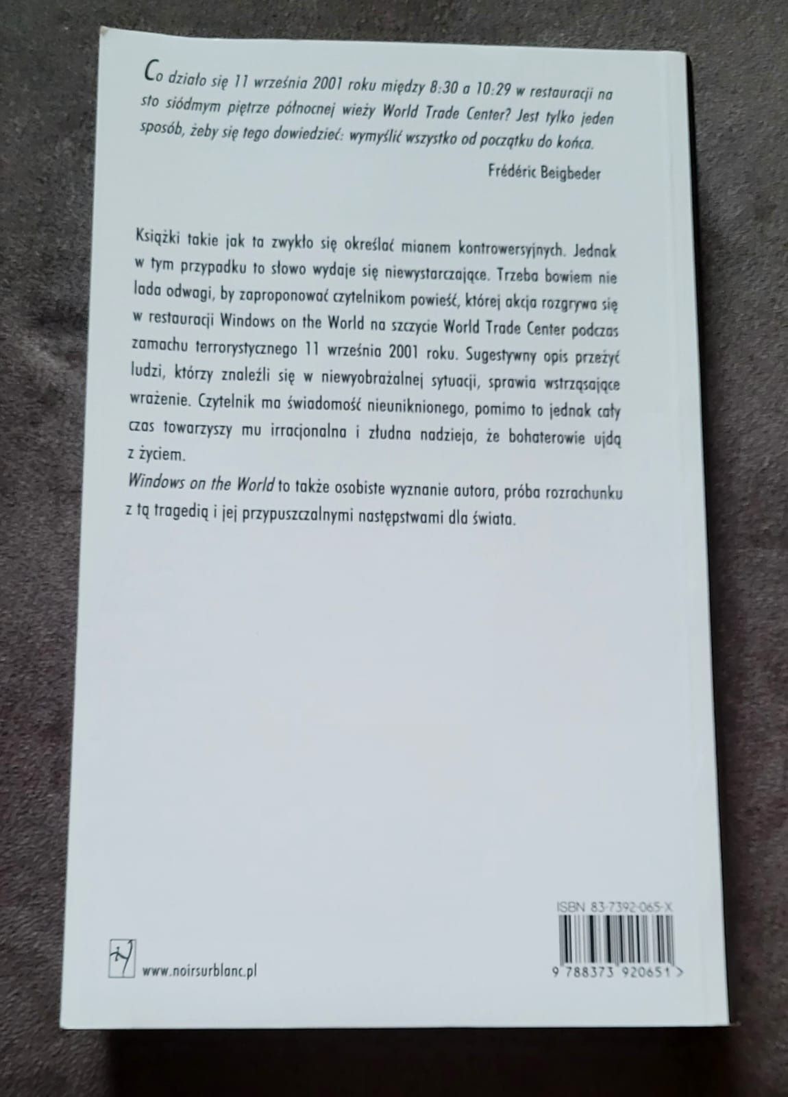 Książka " Windows on the World" F. Beigbeder