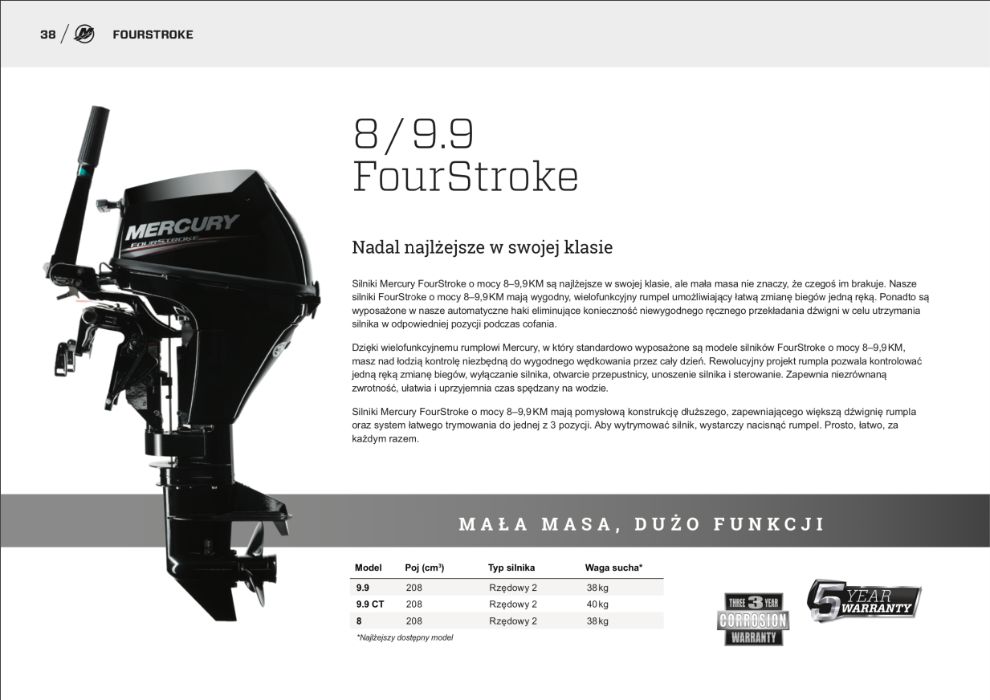 Nowy silnik zaburtowy MERCURY F8 MLH, długa stopa,rumpel,zbiornik 12L