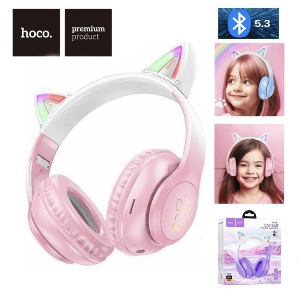 Навушники Hoco W42 Cat рожеві бездротові bluetooth