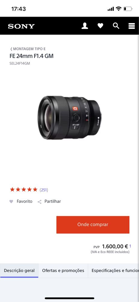 sony 24 mm 1.4 GM como nova
