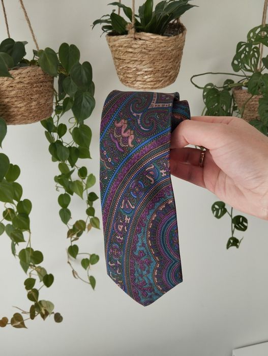 Krawat jedwabny 100% silk kolorowy, ornament, we wzorki 9 cm Angelo Li