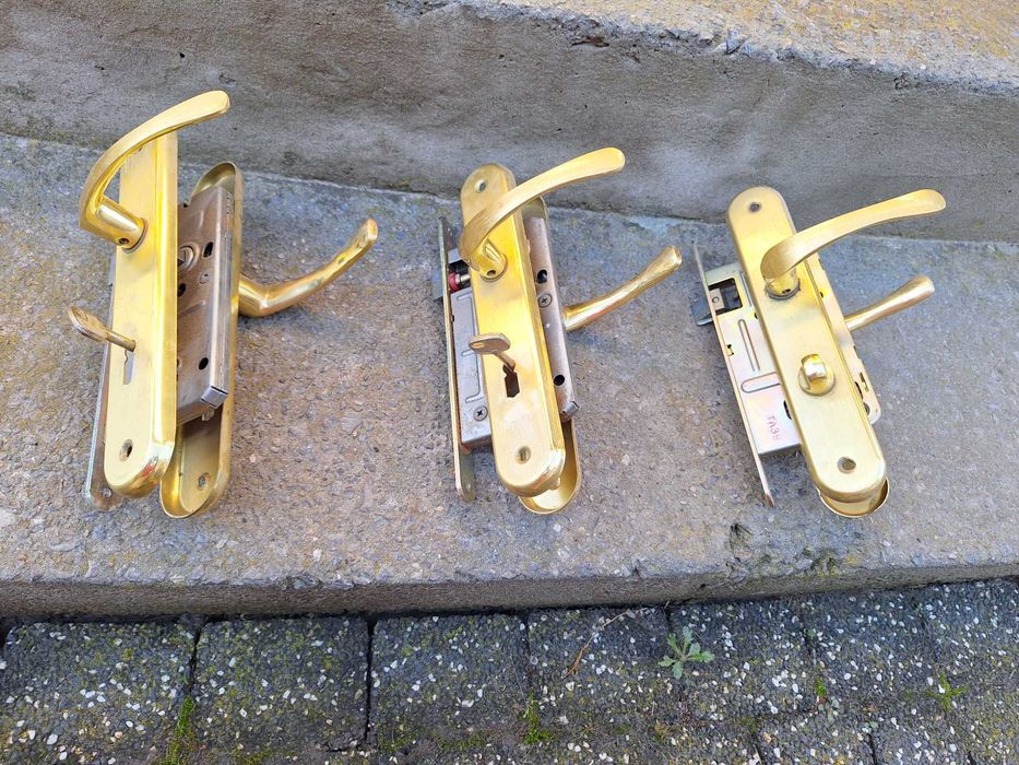 Klamki, kllamka złota do drzwi, komplet z zamkiem
