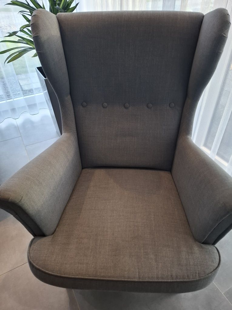 Zestaw Ikea Strandmon, sofa, uszaki, podnóżek