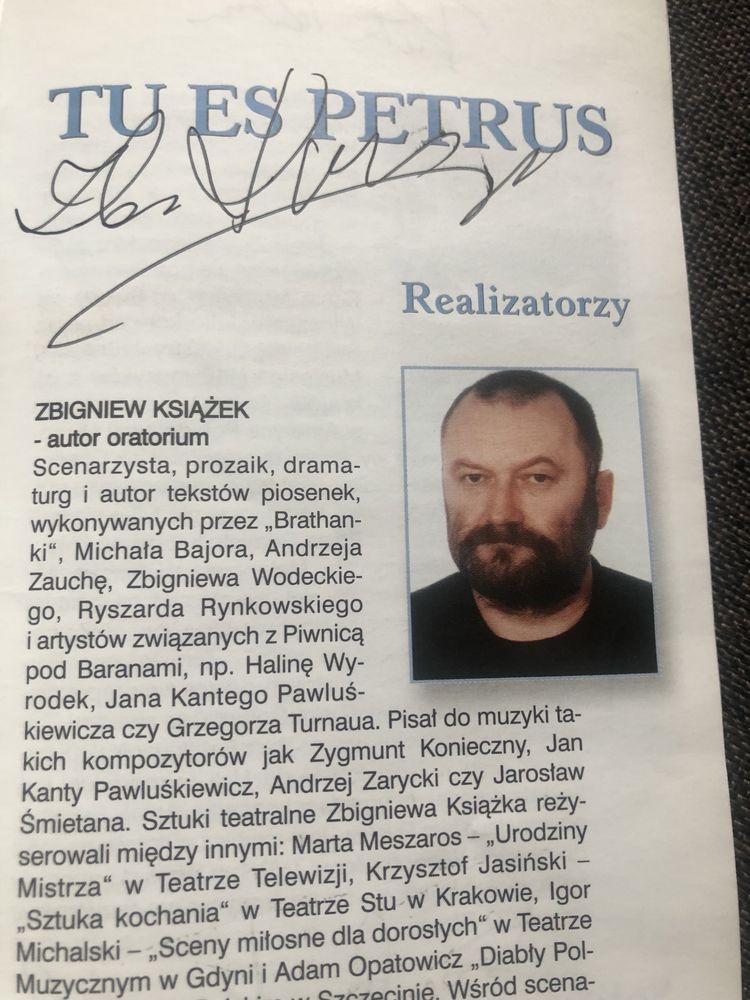 TU ES PETRUS - płyta CD i program z autografami  wykonawców i  twórców