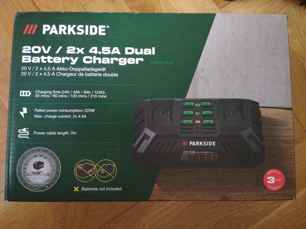 Nowa podwojna szybka ładowarka Parkside 2x4,5A PDSLG 20 B1