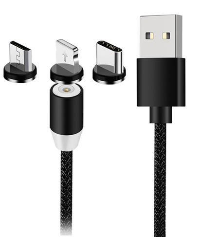 Kabel magnetyczny 3w1 micro typ-c usb do iphone 1m Czarny