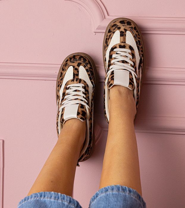 Panterkowe sneakersy trampki na grubej podeszwie Kamela