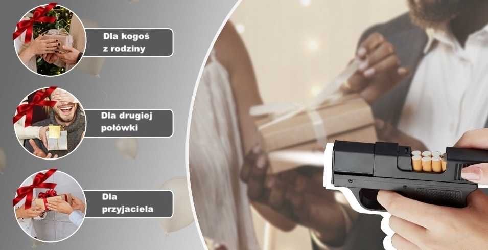 Papierośnica 10 Papierosów Zapalniczka Pistolet Prezent