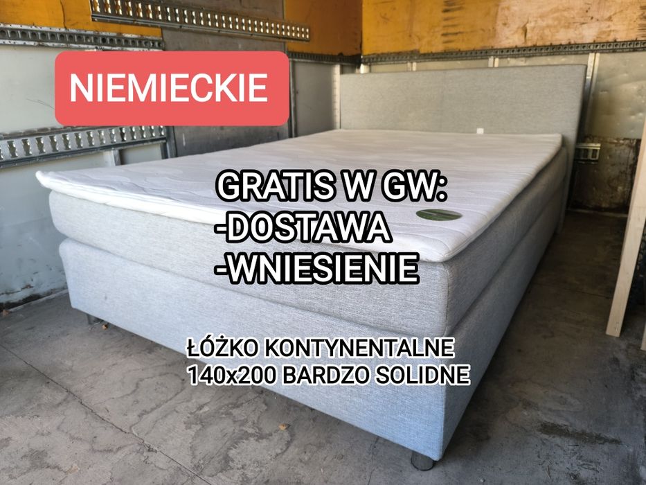 Łóżko kontynentalne 140x200 niemieckie solidne z materacem i topperem